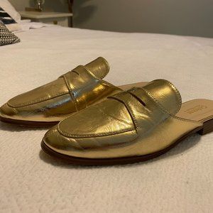 Never Worn Gold Penny Loafer Mules